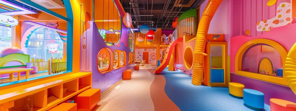 a vibrant daycare center interior showcases engaging learning areas with colorful play structures, educational materials, and cheerful decor, emphasizing a safe and nurturing environment for children&rsquo;s development and parental communication.
